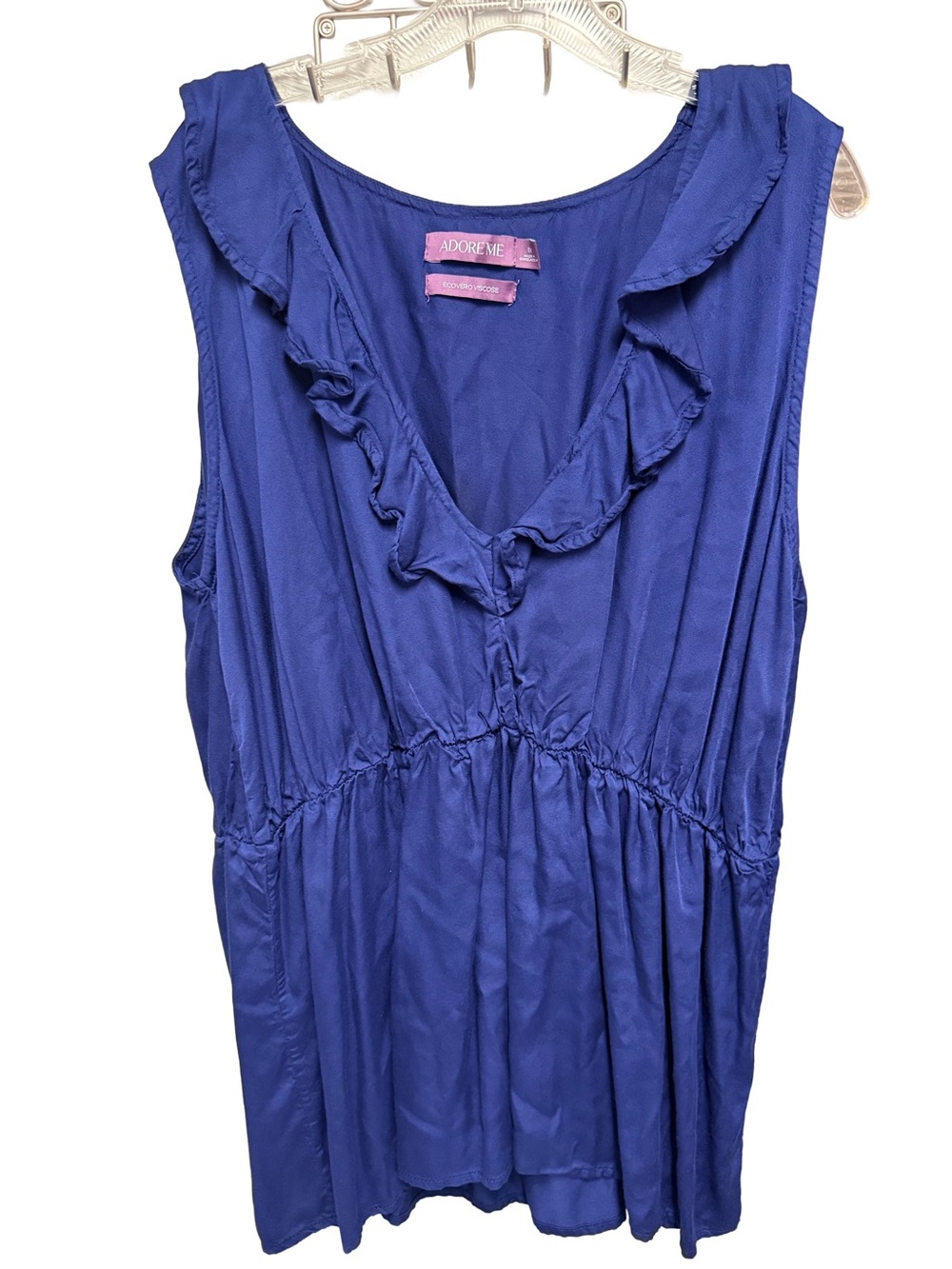 Adore Me Women's 1X Royal Blue Sleeveless Ruffled Blouse